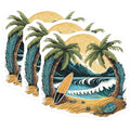 (3 Pack) Surfboard Beach Decals - Palm Tree Decals - Ocean Wave Stickers - 3 Inches On Longest Side - Easy Peel & Apply - Made in USA - 3MCS8023