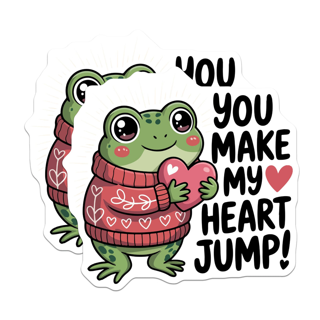 (2 Pack) Adorable Frog Magnets - Valentine's Day Heart Jump Quote Refrigerator Decor - Romantic Amphibian Message - 5 Inches On Longest Side - Thick Durable Magnet - Made in USA - MAG20324