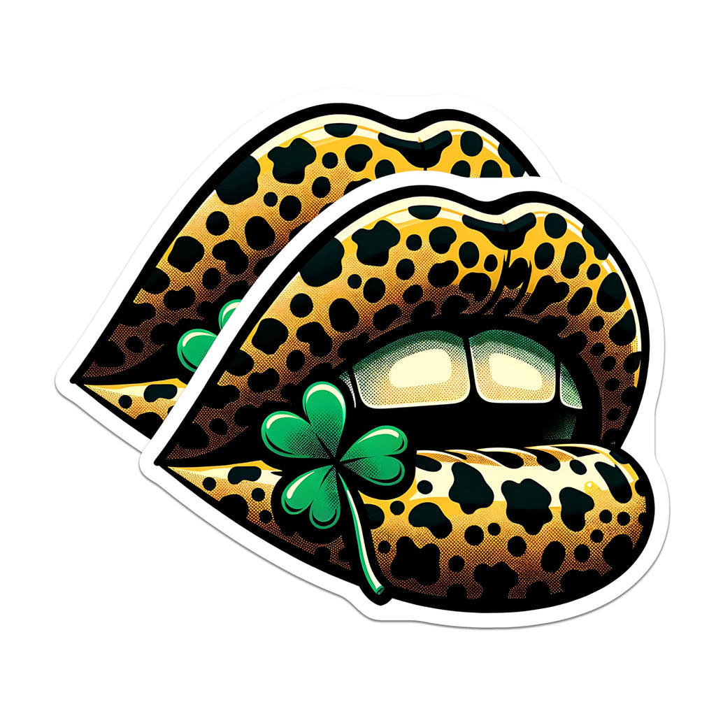 (2 Pack) Leopard Print Lips Magnets - Clover Mouth Art - St Patricks Day Fridge Decor - 5" On Longest Side - Premium Magnet - for Cars, Refrigerators, Toolboxes, Lockers - Made in USA - MAG17022