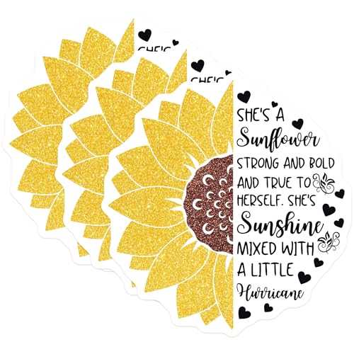 (3 Pack) Sunflower Decals - Motivational Quotes - Laptop Decal - 3 Inches On Longest Side - Easy Peel & Apply - Made in USA - 3MCS4070