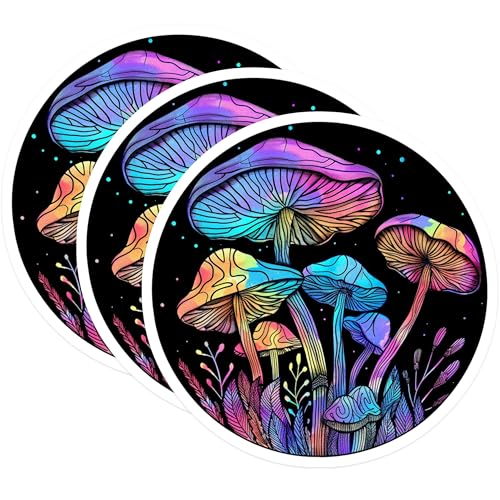 (3 Pack) Rainbow Mushroom Decals - Colorful Fungi Art - Laptop Decal Stickers- 3 Inches On Longest Side - Easy Peel & Apply - Made in USA - 3MCS5197