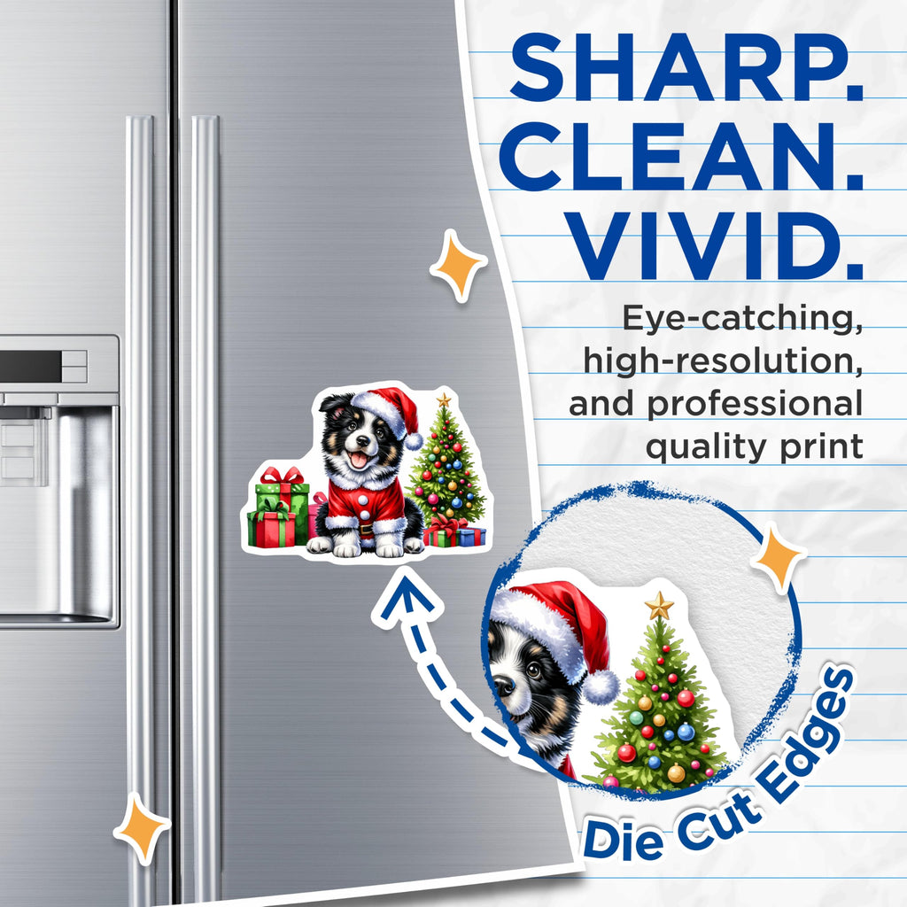 (2 Pack) Christmas Puppy Magnets - Santa Dog Holiday Decor - Cute Aussie Merch - 5 Inches On Longest Side - Thick Durable Magnet - Made in USA - MAG25059