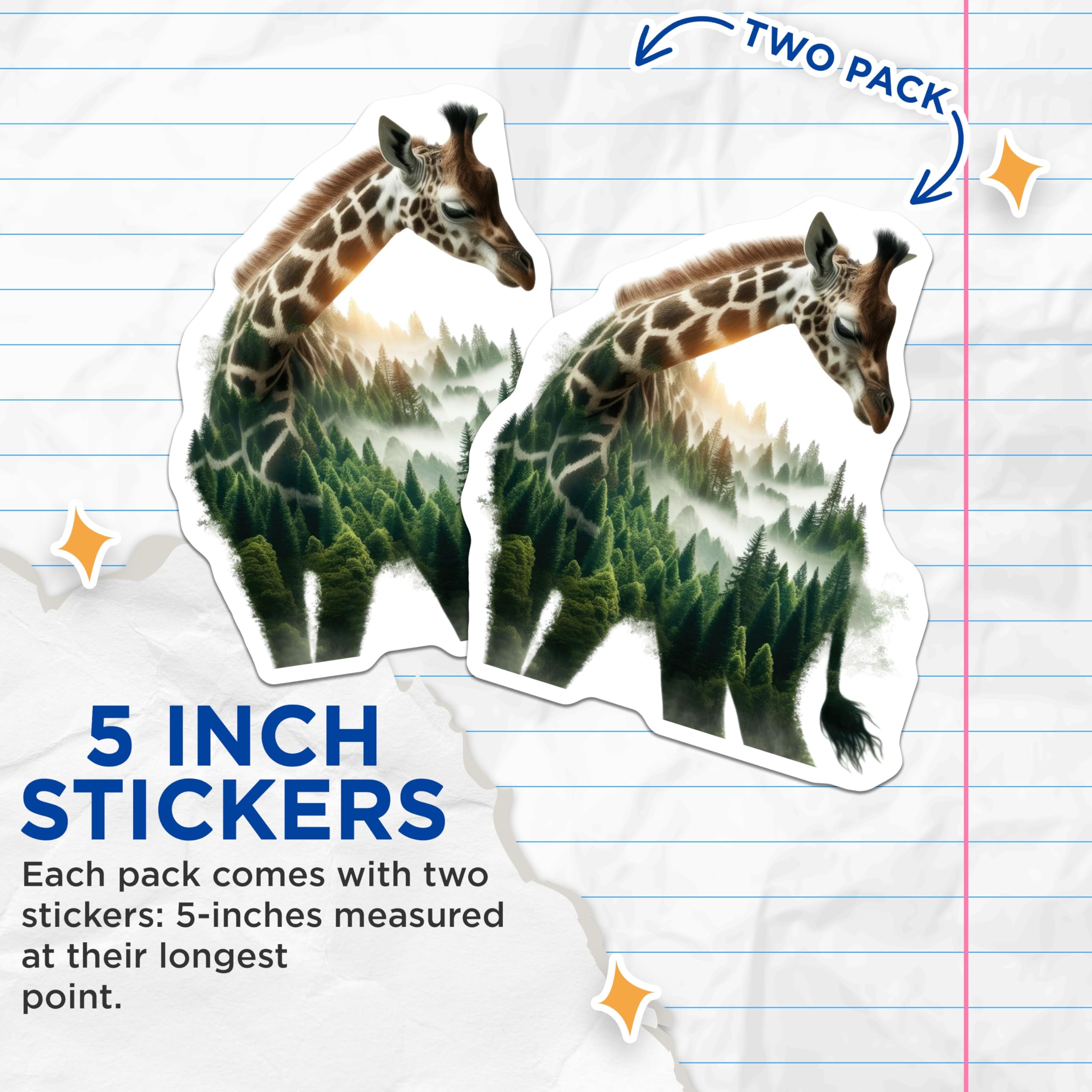 (2 Pack) Giraffe Forest Stickers - Animal Stickers - Nature Art Stickers - 5" On Longest Side - Sticks to Smooth Flat Surfaces - Made in USA - BMCS15262