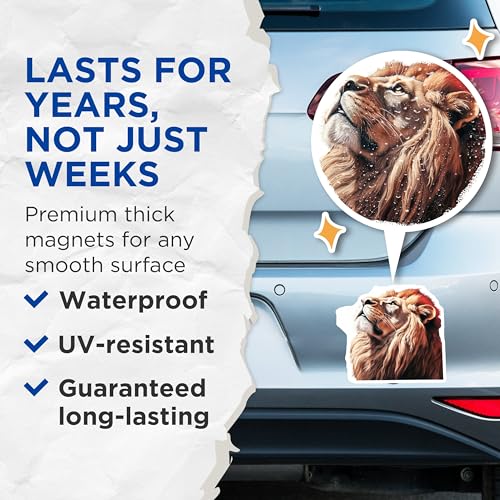 (2 Pack) Lion Head Magnets - Animal Art - Wildlife - Safari Magnets - Big Cat - Animal Lovers - Wildlife Magnets - 5" On Longest Side - for Cars, Fridges, Toolboxes - Made in USA - MAG4264