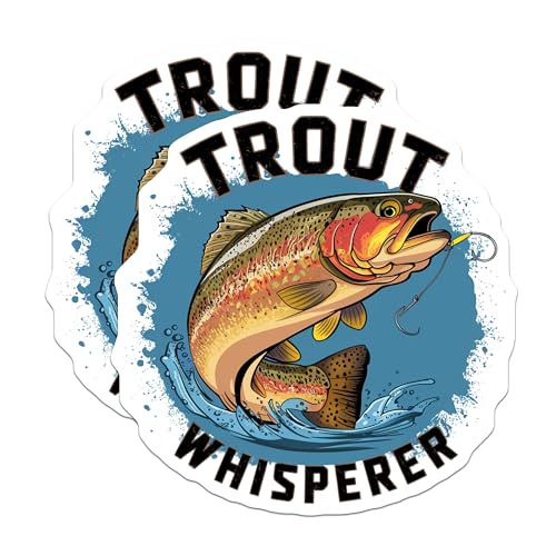 (2 Pack) Trout Whisperer Stickers - Funny Fishing Stickers - Fisherman Gift Stickers - 5" On Longest Side - Sticks to Smooth Flat Surfaces - Made in USA - BMCS4525