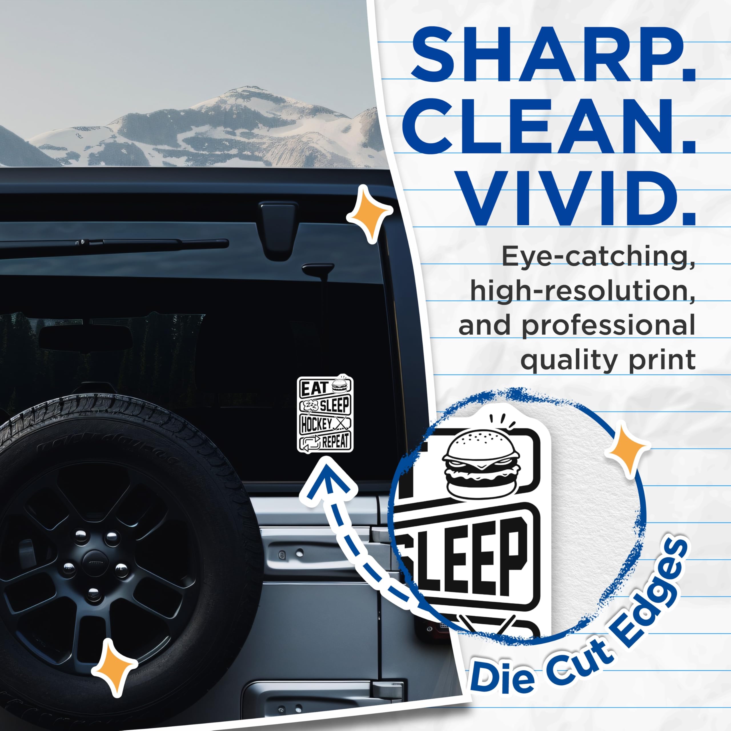 (2 Pack) Eat Sleep Hockey Repeat Stickers - Hockey Lover Decal - Funny Sports Fan - 5" On Longest Side - Sticks to Smooth Flat Surfaces - Made in USA - BMCS18455