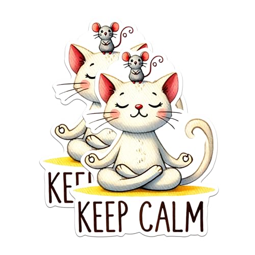 (2 Packs) Keep Calm Meditating Cat Stickers - Cat Meditation Yoga Peace Decals - 5 Inches On Longest Side - Premium Vinyl Decal - Sticks to Any Smooth Flat Surface - Made in USA - BMCS2427