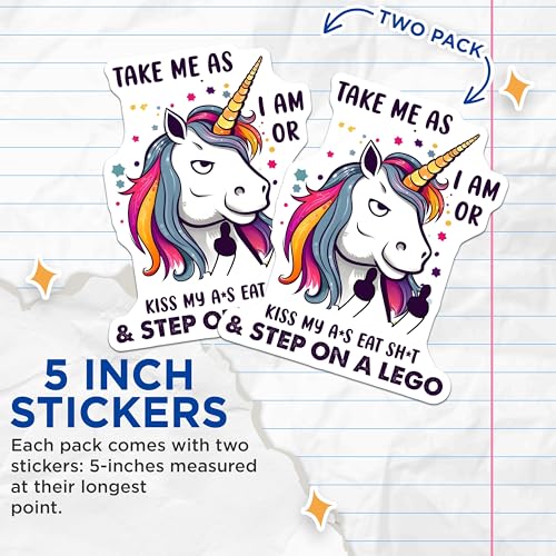 (2 Pack) Funny Unicorn Stickers - Quirky Quote - Humorous Unicorn Gift for Adults - 5" On Longest Side - Sticks to Smooth Flat Surfaces - Made in USA - BMCS7798