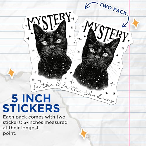 (2 Pack) Mystery Black Cat Stickers - Cat Lover Stickers - in The Shadows Cat Sticker - 5" On Longest Side - Sticks to Any Smooth Flat Surface - Made in USA - BMCS3537