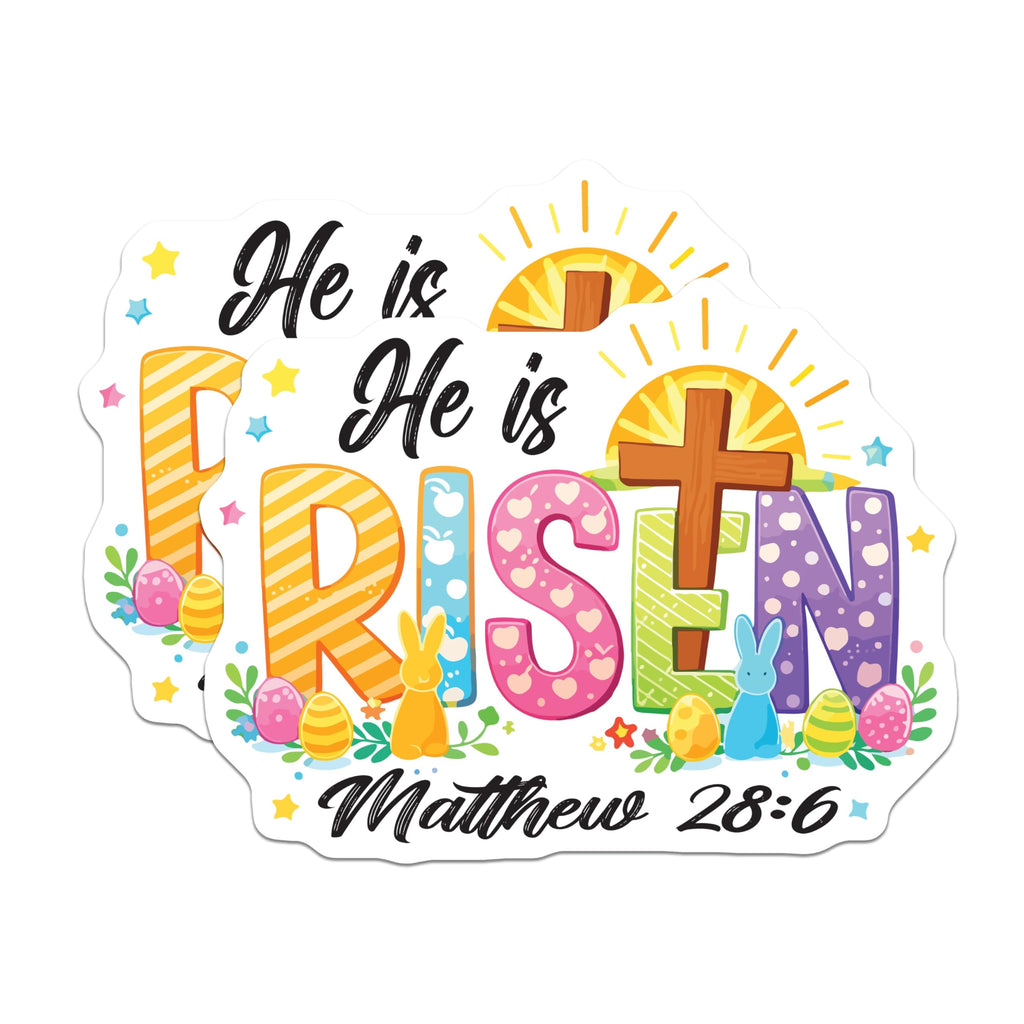 (2 Pack) He is Risen Magnets - Easter Jesus Resurrection Faith Decor - Matthew 28:6 Scripture Bible Verse - 5 Inches On Longest Side - Thick Durable Magnet - Made in USA - MAG20453