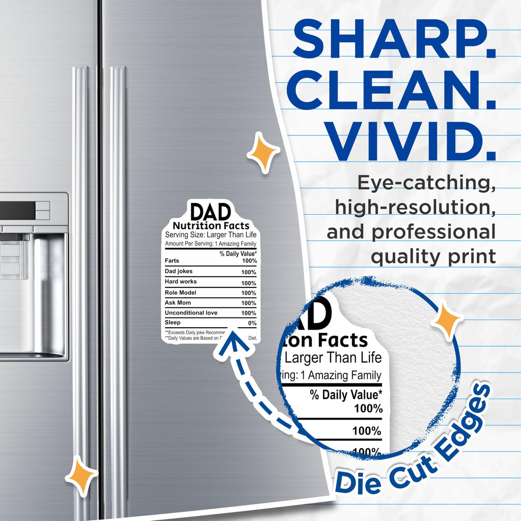 (2 Pack) Dad Nutrition Facts Magnets - Funny Father Magnet - Parent Refrigerator Decor - 5" On Longest Side - Premium Magnet - for Cars, Refrigerators, Toolboxes, Lockers - Made in USA - MAG16458