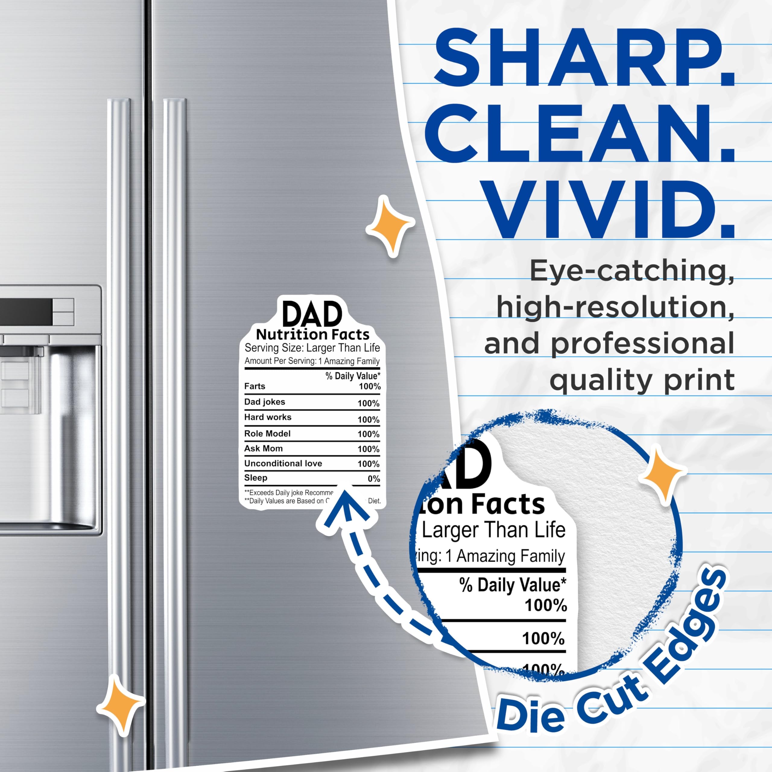 (2 Pack) Dad Nutrition Facts Magnets - Funny Father Magnet - Parent Refrigerator Decor - 5" On Longest Side - Premium Magnet - for Cars, Refrigerators, Toolboxes, Lockers - Made in USA - MAG16458
