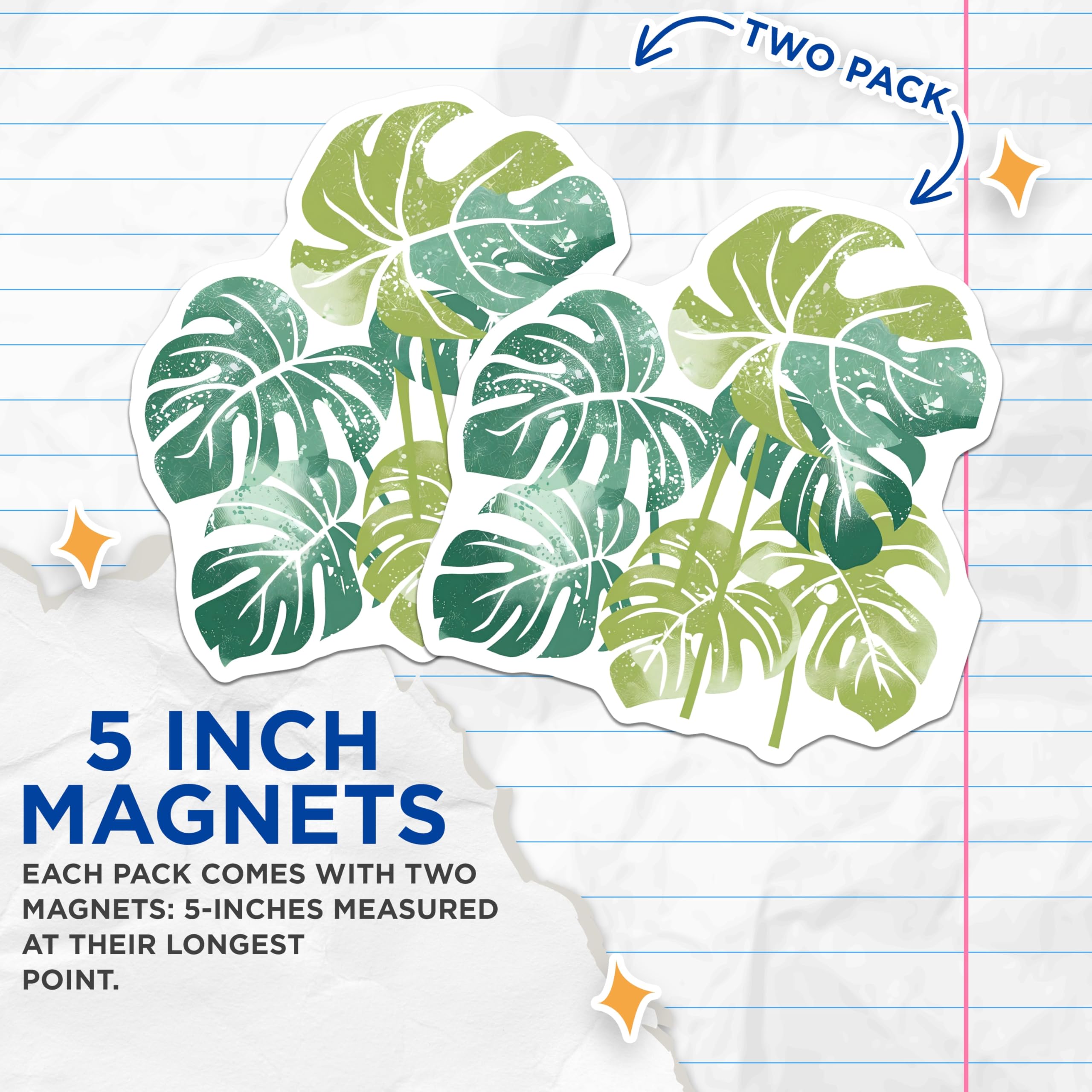 (2 Pack) Monstera Leaf Magnets - Tropical Decor - Botanical Fridge Magnets - 5" On Longest Side - Premium Magnet - for Cars, Refrigerators, Toolboxes, Lockers - Made in USA - MAG18584