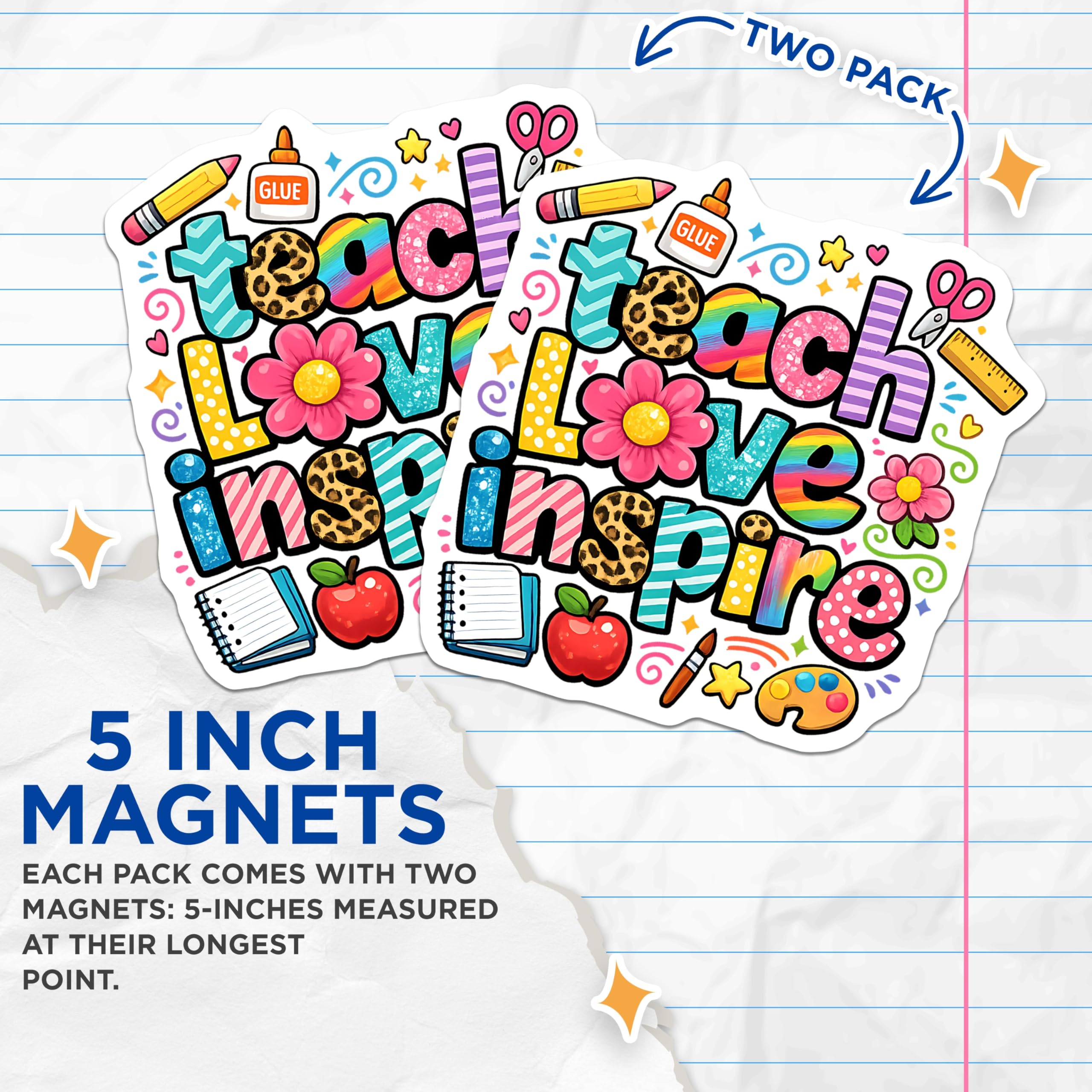 (2 Pack) Teach Love Inspire Magnets - Educator Appreciation - School Classroom Decor - 5 Inches On Longest Side - Thick Durable Magnet - Made in USA - MAG20491