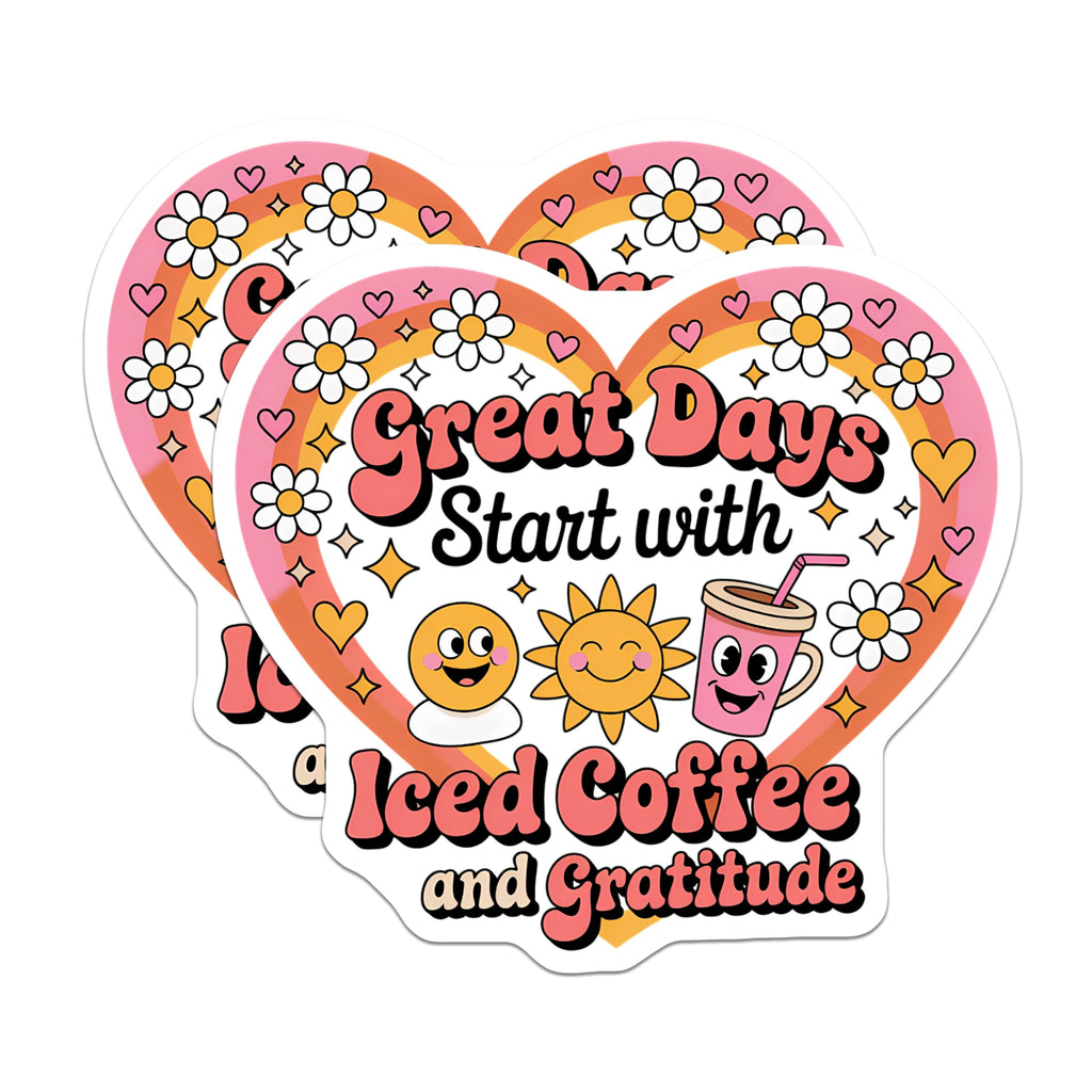 (2 Pack) Iced Coffee Gratitude Magnets - Retro Rainbow Daisy Decor - Happy Positive Vibes Magnet - 5 Inches On Longest Side - Thick Durable Magnet - Made in USA - MAG20918
