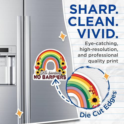 (2 Pack) No Borders No Barriers Magnets Magnets - Sunflower Rainbow Magnet - Inclusion Magnet - 5" On Longest Side - Made in USA - Sticks to Refrigerators & Metal Surfaces - MAG9195