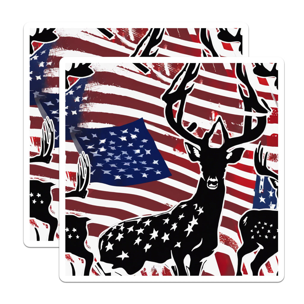 (2 Pack) American Deer Magnets - Patriotic Buck Art - USA Flag Wildlife Display - Hunting Lodge Decor - 5 Inches On Longest Side - Thick Durable Magnet - Made in USA - MAG19558