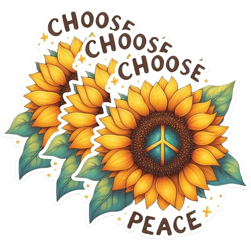 (3 Pack) Choose Peace Decals - Sunflower Art Decal - Laptop Decals - 3 Inches On Longest Side - Easy Peel & Apply - Made in USA - 3MCS1424