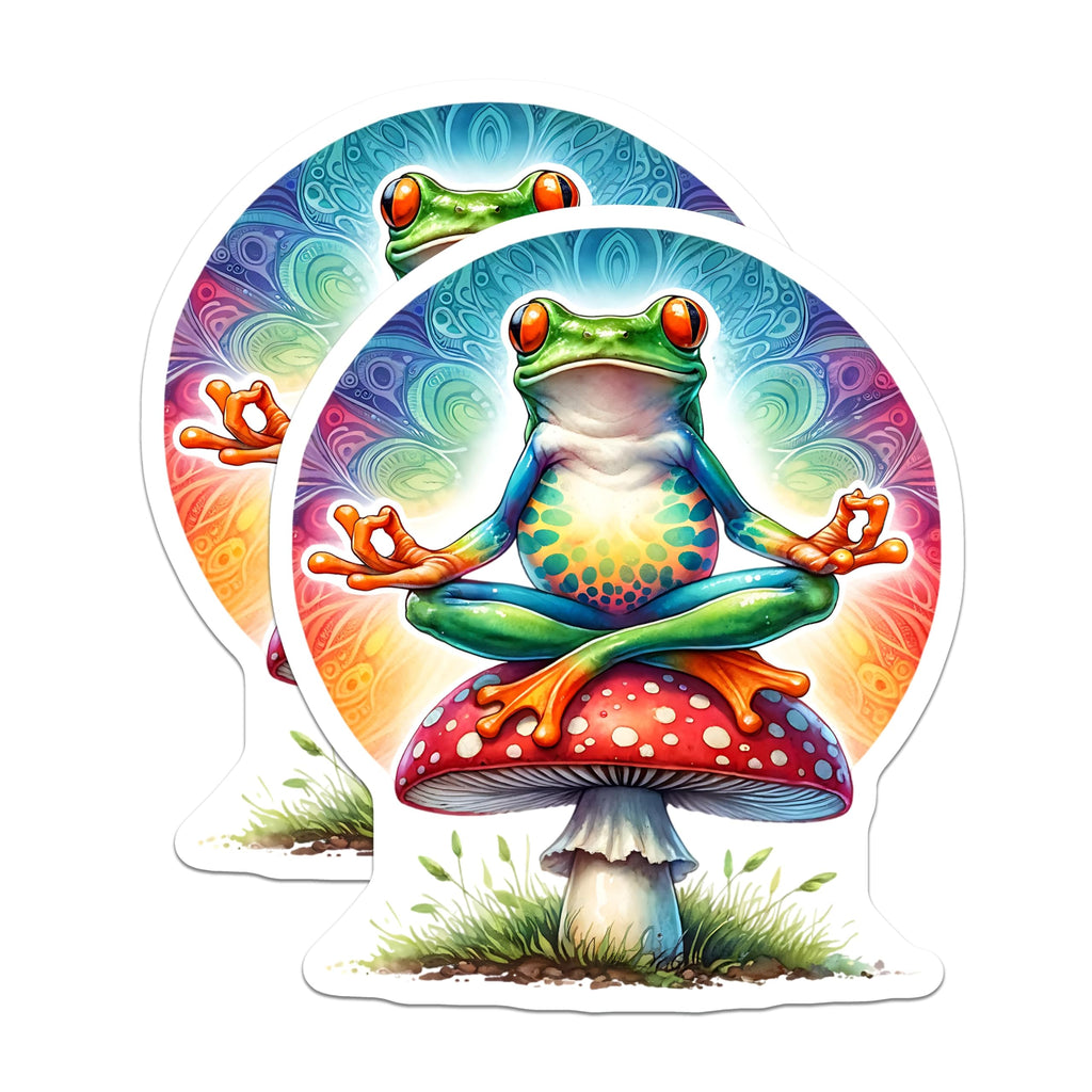 (2 Pack) Yoga Frog Magnets - Mushroom Decor - Zen Frog Refrigerator Magnets - 5" On Longest Side - Premium Magnet - for Cars, Refrigerators, Toolboxes, Lockers - Made in USA - MAG16855