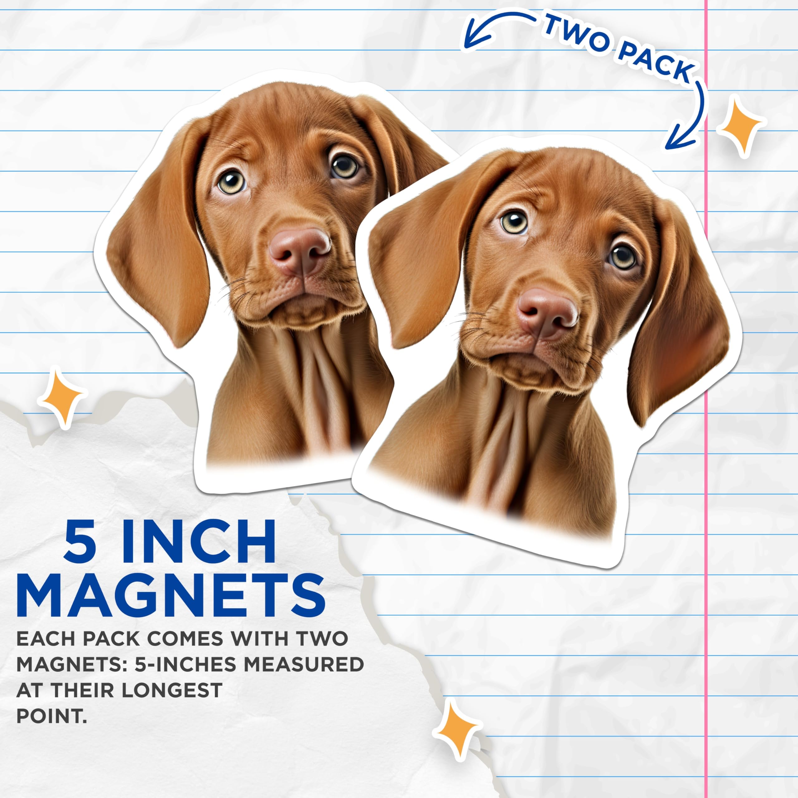 (2 Pack) Pleading Puppy Eyes Magnets - Dog Lover Kitchen Decor - Vizsla Owner Refrigerator - 5 Inches On Longest Side - Thick Durable Magnet - Made in USA - MAG28364