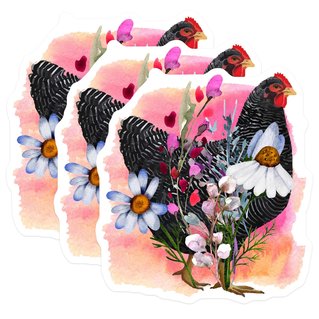 (3 Pack) Floral Chicken Decals - Watercolor Farm Animal - Laptop Decal - 3 Inches On Longest Side - Easy Peel & Apply - Made in USA - 3MCS4585