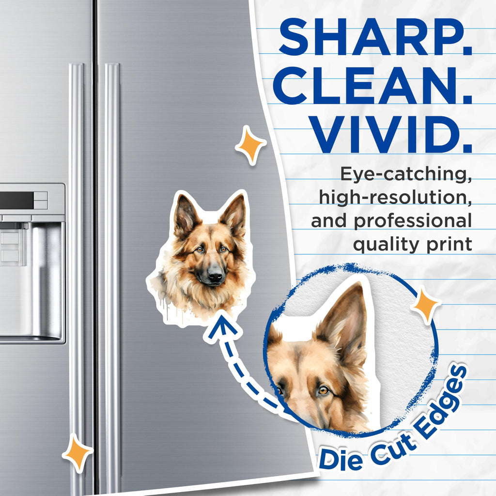 (2 Pack) German Shepherd Magnets - Dog Mom Decor - Pet Remembrance Art - Watercolor Canine Magnet - 5 Inches On Longest Side - Thick Durable Magnet - Made in USA - MAG27227
