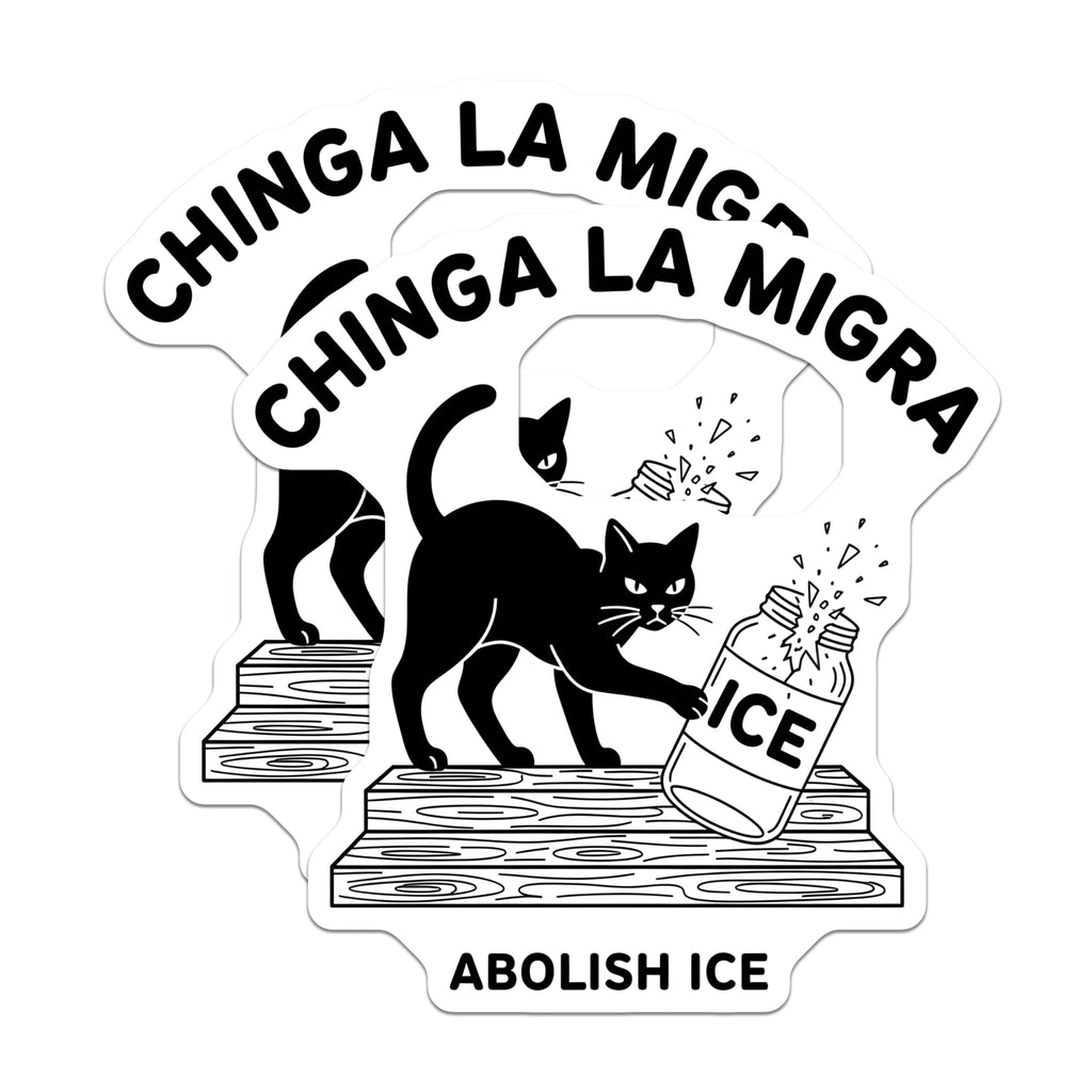 (2 Pack) Abolish ICE Protest Magnets - Chinga La Migra Activist Cat - Immigration Rights Political Statement Decor - 5 Inches On Longest Side - Thick Durable Magnet - Made in USA - MAG24465