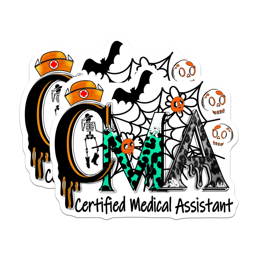 (2 Pack) Certified Medical Assistant Magnets - Halloween CMA Nurse Decor - Spooky Skeleton Medical Professional - 5 Inches On Longest Side - Thick Durable Magnet - Made in USA - MAG19243