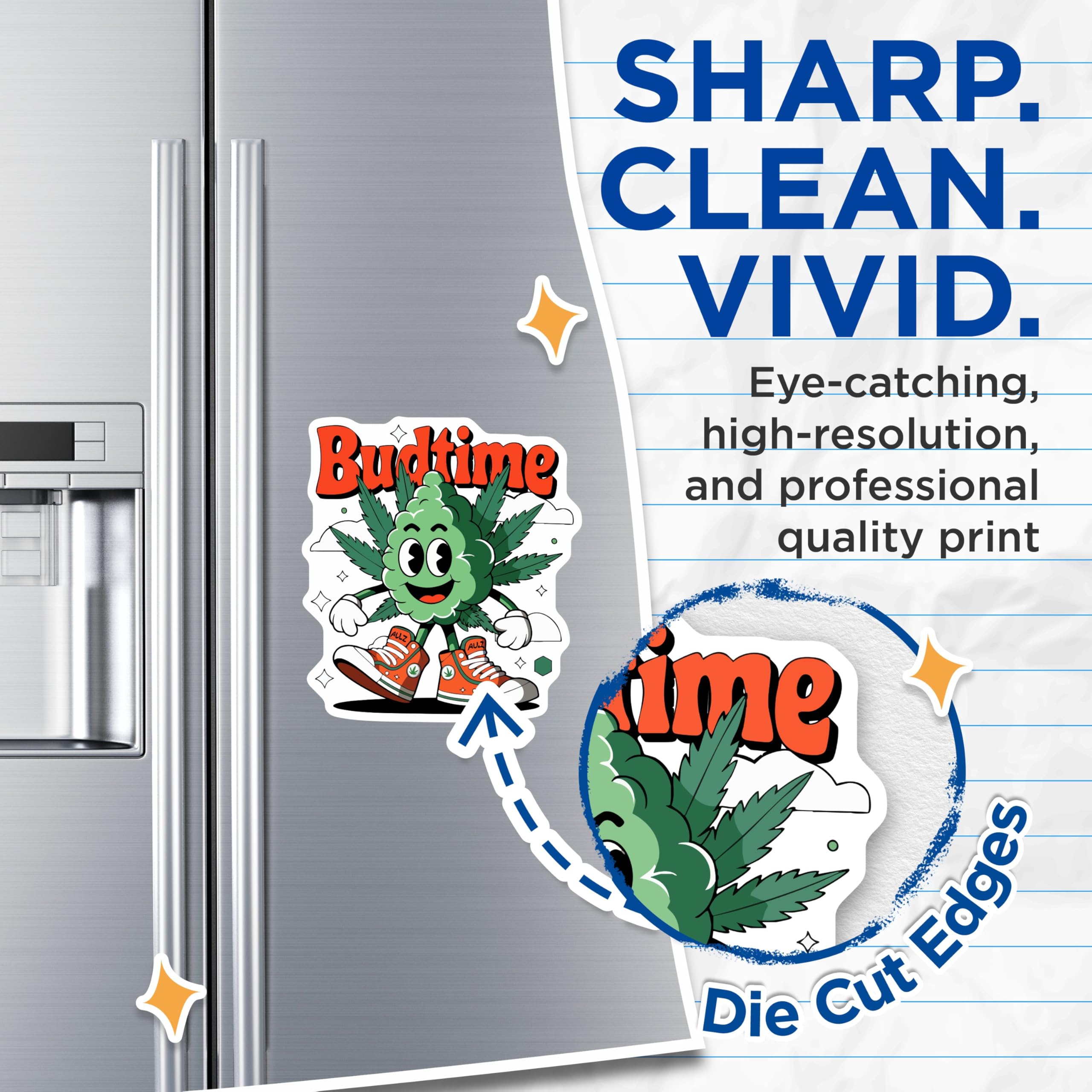 (2 Pack) Budtime Cannabis Magnets - Happy Weed Character Art - Retro Stoner Fridge Locker Decor - 5 Inches On Longest Side - Thick Durable Magnet - Made in USA - MAG20184