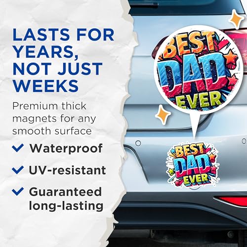 (2 Pack) Best Dad Ever Magnets - Father's Day Magnets - Bright Colorful Design Magnets- 5" On Longest Side - for Fridges, Toolboxes, Cars - Made in USA - MAG2698