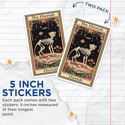(2 Pack) Cheetah Skeleton Aesthetic Stickers - Space Botanical Art Stickers - Animal Skeleton Stickers - 5" On Longest Side - Sticks to Smooth Flat Surfaces - Made in USA - BMCS3646
