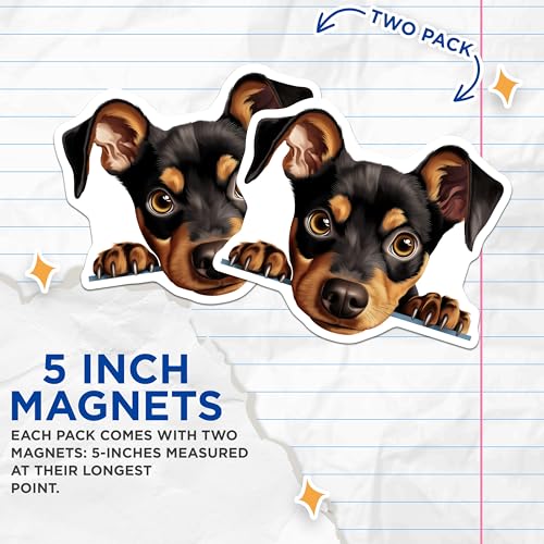 (2 Pack) Cute Puppy Fridge Decor Magnet - 5" On Longest Side - Sticks to Smooth Flat Surfaces - Made in USA - MAG10173