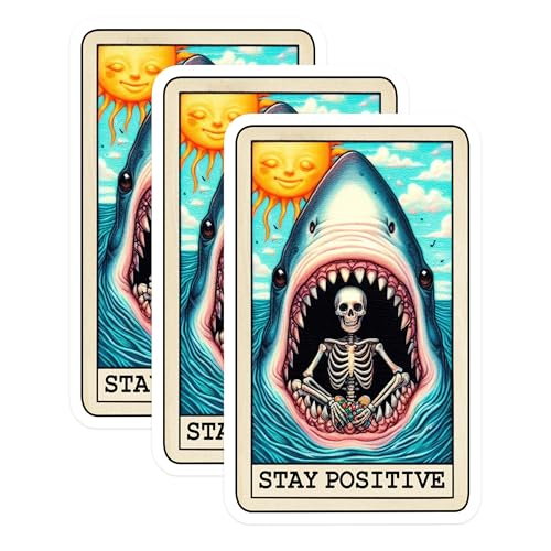 (3 Pack) Shark Skeleton Decals - Stay Positive - Laptop Decals - 3 Inches On Longest Side - Easy Peel & Apply - Made in USA - 3MCS4094
