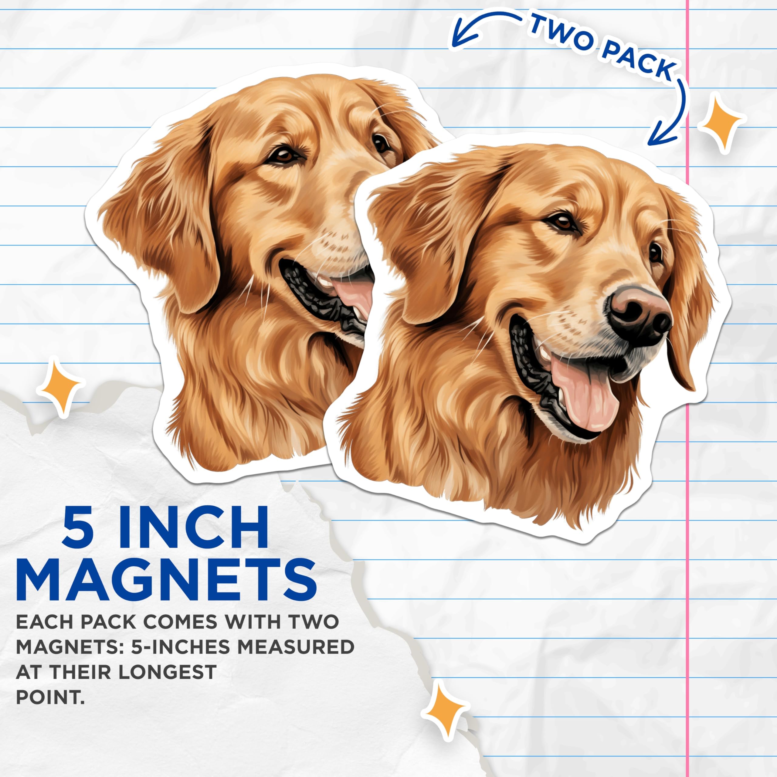 (2 Pack) Golden Retriever Magnets - Dog Breed Lover - Fridge Decor Accessory - 5 Inches On Longest Side - Thick Durable Magnet - Made in USA - MAG24377