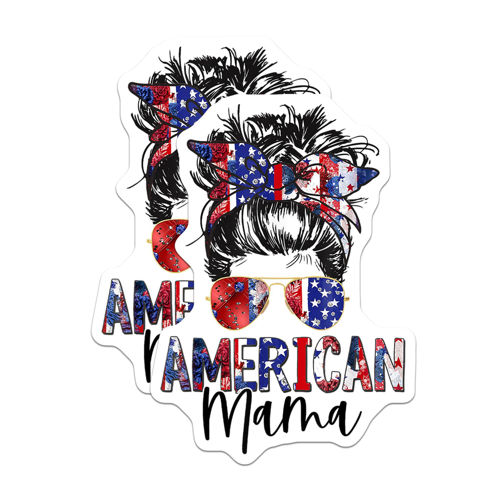 (2 Pack) American Mama Messy Bun Magnets - Patriotic Mom Decor - Fourth of July USA Pride - 5 Inches On Longest Side - Thick Durable Magnet - Made in USA - MAG30886