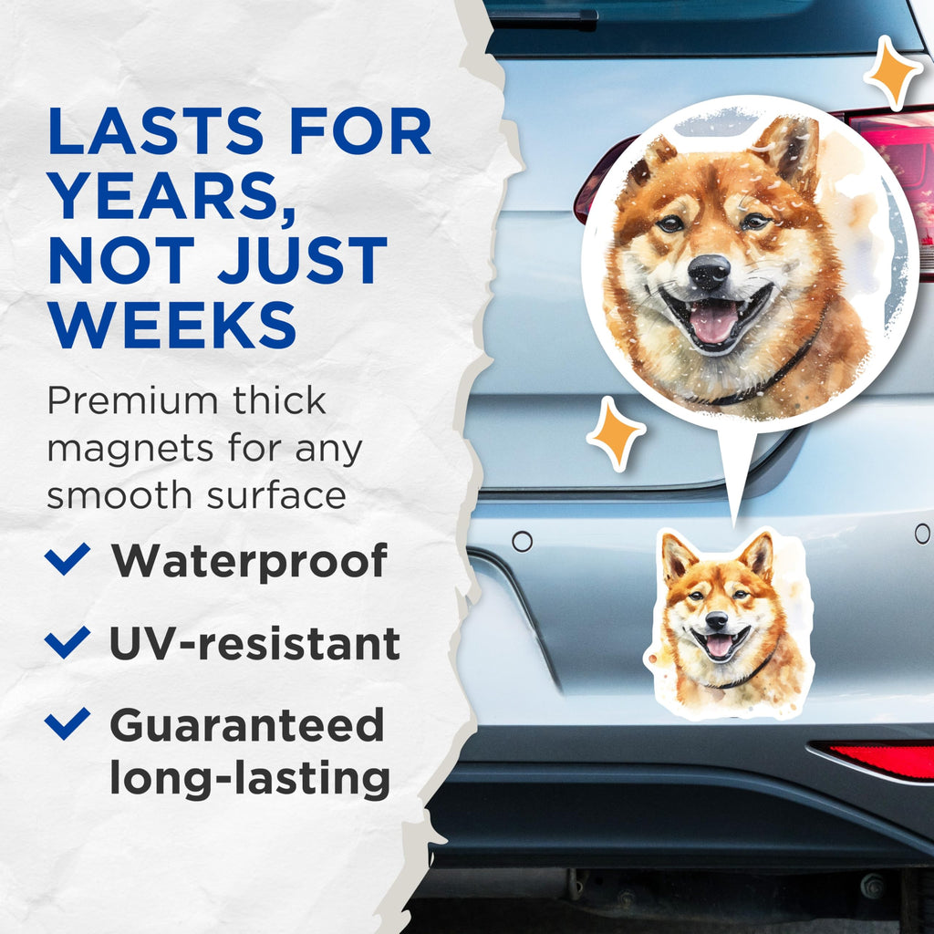 (2 Pack) Shiba Inu Magnets - Happy Dog Lover - Watercolor Pet Art - Fridge Decor - 5 Inches On Longest Side - Thick Durable Magnet - Made in USA - MAG29983