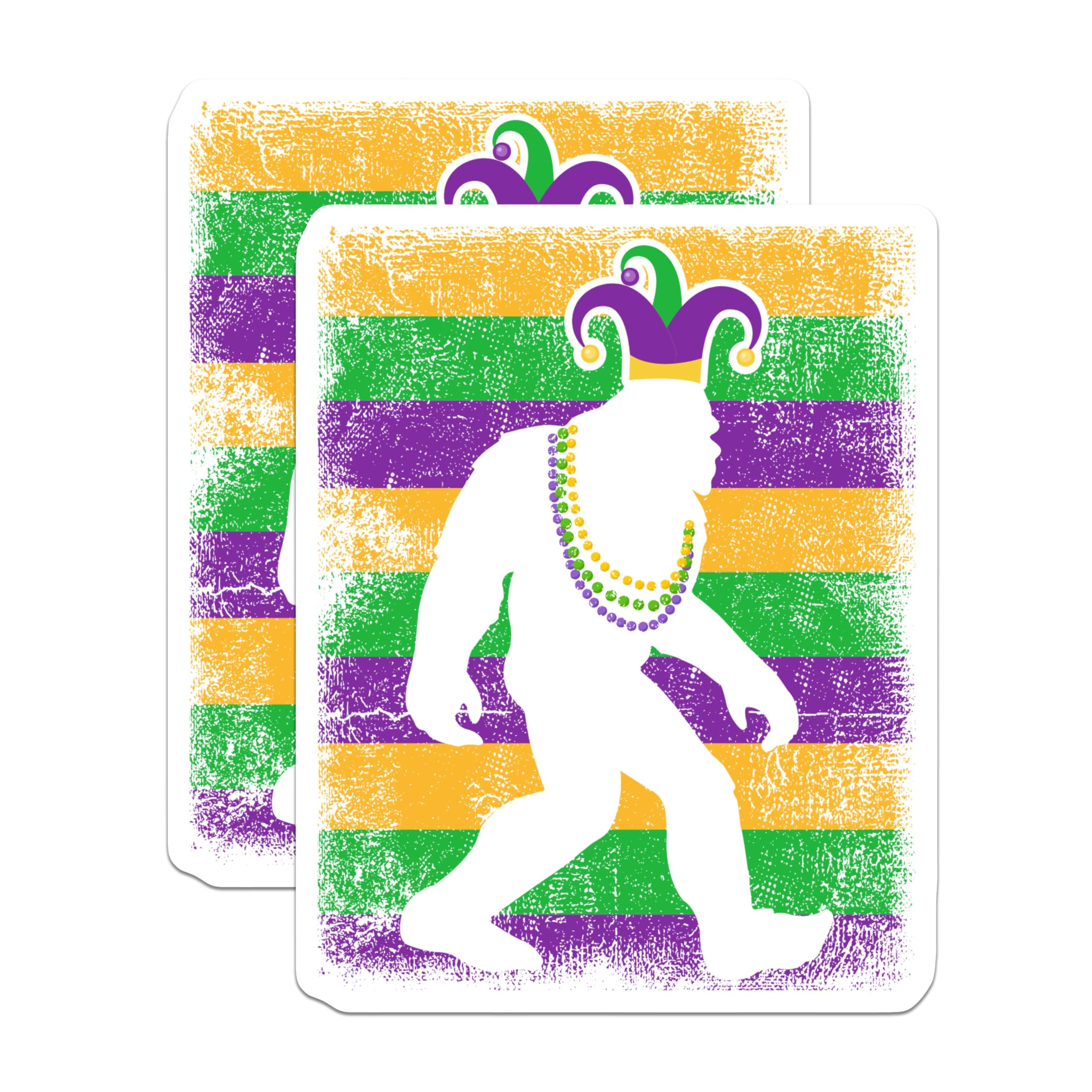 (2 Pack) Mardi Gras Bigfoot Magnets - Sasquatch Jester Hat Decoration - New Orleans Carnival Parade Fridge Magnets - 5 Inches On Longest Side - Thick Durable Magnet - Made in USA - MAG22873