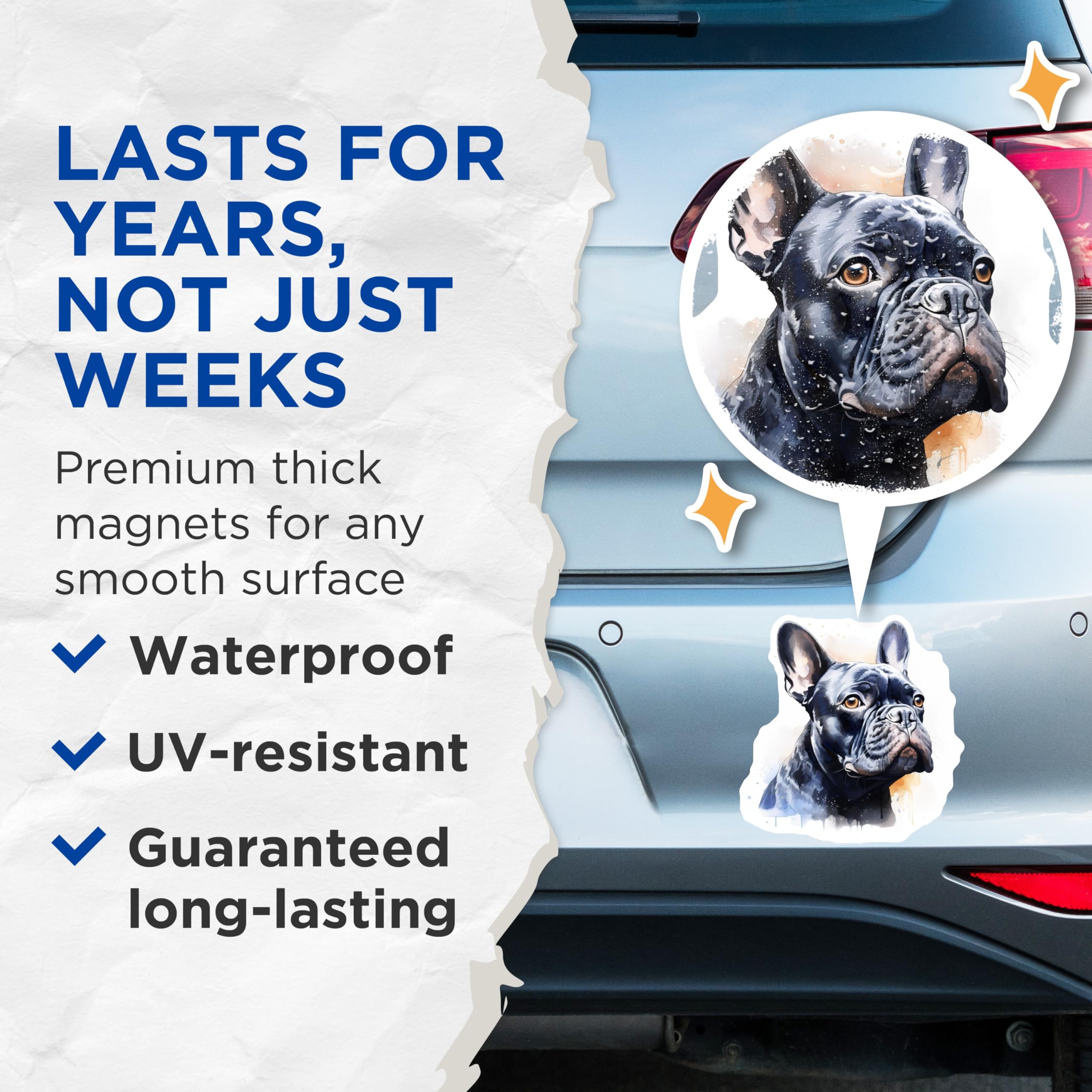 (2 Pack) French Bulldog Magnets - Black Frenchie Decor - Pet Parent Refrigerator Art - 5 Inches On Longest Side - Thick Durable Magnet - Made in USA - MAG30655