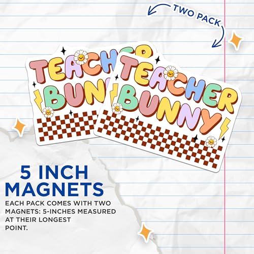 (2 Pack) Teacher Bunny Magnets - Fun Teacher Decor - 5" On Longest Side - for Cars, Fridges, Toolboxes - Made in USA - MAG8145