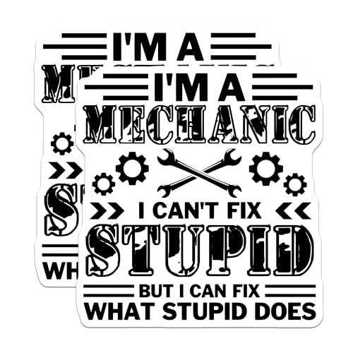 (2 Pack) Mechanic Stickers - Funny Car Repair Quote - Auto Mechanic Decal - 5" On Longest Side - Sticks to Smooth Flat Surfaces - Made in USA - BMCS6163