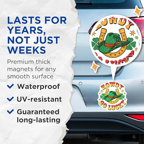 (2 Pack) Howdy Go Lucky Magnets - Western - Irish Luck Magnets - Fun Magnetic - St. Patrick's Day Magnets - 5" On Longest Side - for Cars, Fridges, Toolboxes - Made in USA - MAG3918