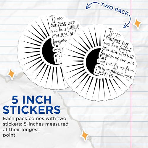 (2 Pack) Scripture Verse Stickers - Motivational Faith Stickers - Christian Inspirational Stickers - 5" On Longest Side - Sticks to Smooth Flat Surfaces - Made in USA - BMCS3853