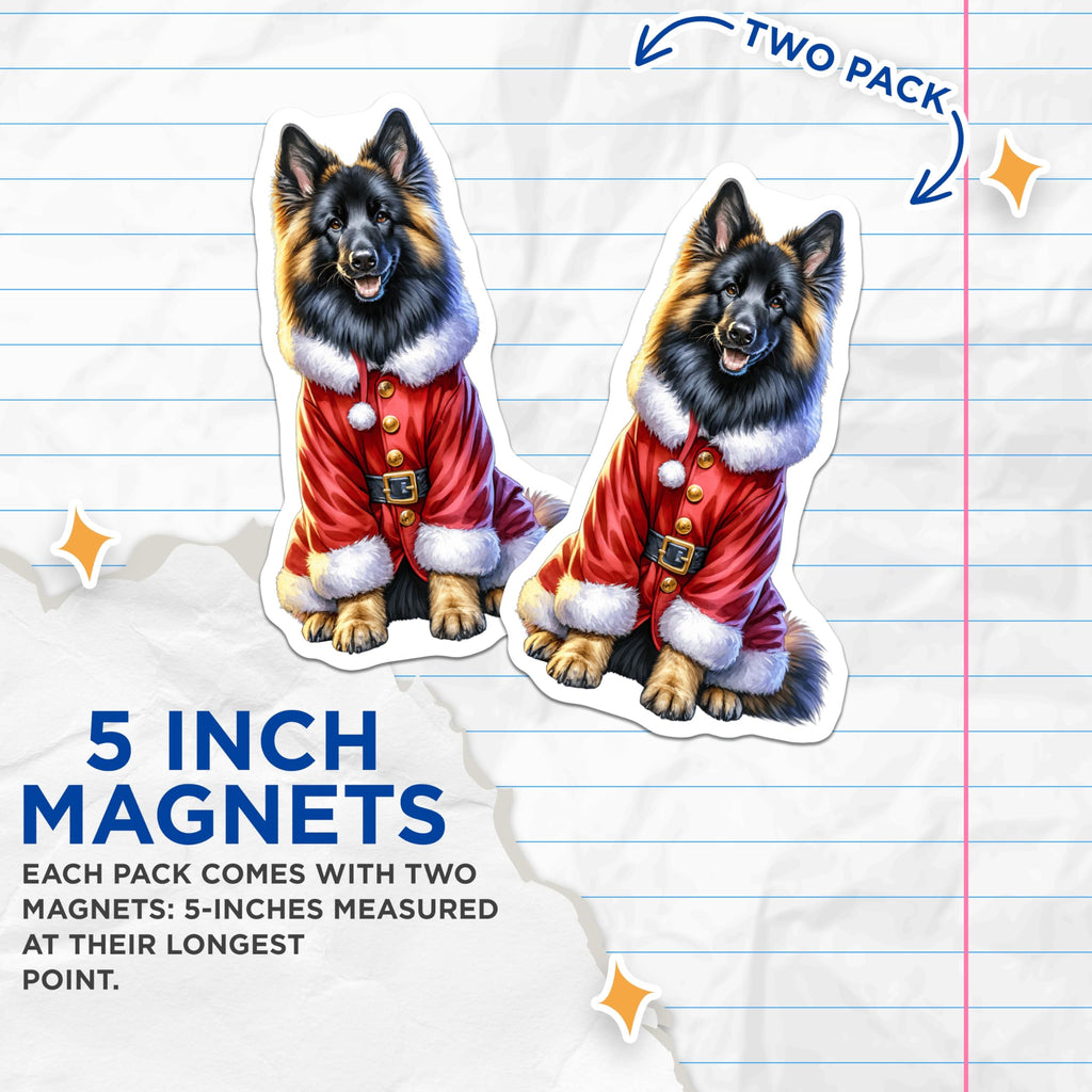 (2 Pack) German Shepherd Christmas Magnets - Santa Dog Holiday Decor - Pet Lover Present for Fridge - 5 Inches On Longest Side - Thick Durable Magnet - Made in USA - MAG30568