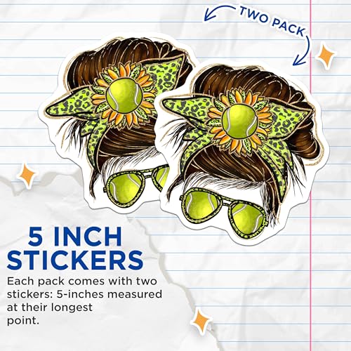 (2 Pack) Tennis Mom Stickers - Sunflower Design - Sports Mom Decal - Neon Sunglasses Sticker - 5" On Longest Side - Sticks to Smooth Flat Surfaces - Made in USA - BMCS6200