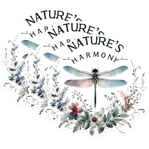 (3 Pack) Nature's Harmony Decals - Dragonfly Floral Art - Laptop Stickers - Journal Stickers - 3 Inches On Longest Side - Easy Peel & Apply - Made in USA - 3MCS1507