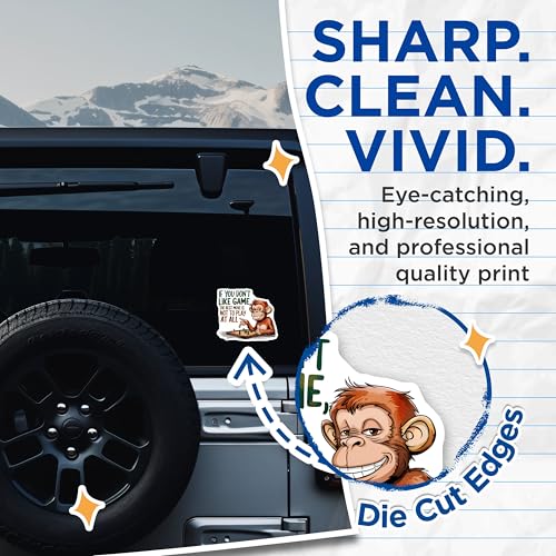 (2 Pack) Humorous Chess Themed Stickers - Inspirational Monkey Stickers - Motivational Quote Stickers - 5" On Longest Side - Sticks to Smooth Flat Surfaces - Made in USA - BMCS6060