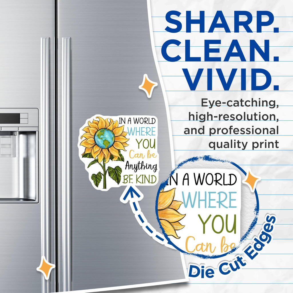 (2 Pack) Be Kind Magnets - Inspirational Quote Magnets - Sunflower World Design Magnets - Motivational Magnets - 5" On Longest Side - for Cars, Fridges, Toolboxes - Made in USA - MAG4196