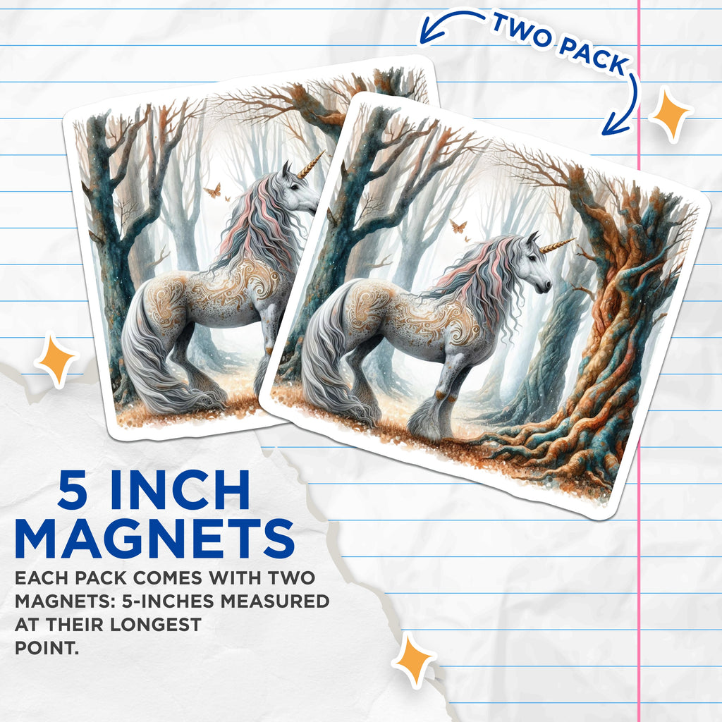 (2 Pack) Unicorn Magnets - Magical Forest Decor - Fantasy Animal Art - Whimsical Mythical Creature Fridge Decor - 5 Inches On Longest Side - Thick Durable Magnet - Made in USA - MAG37080