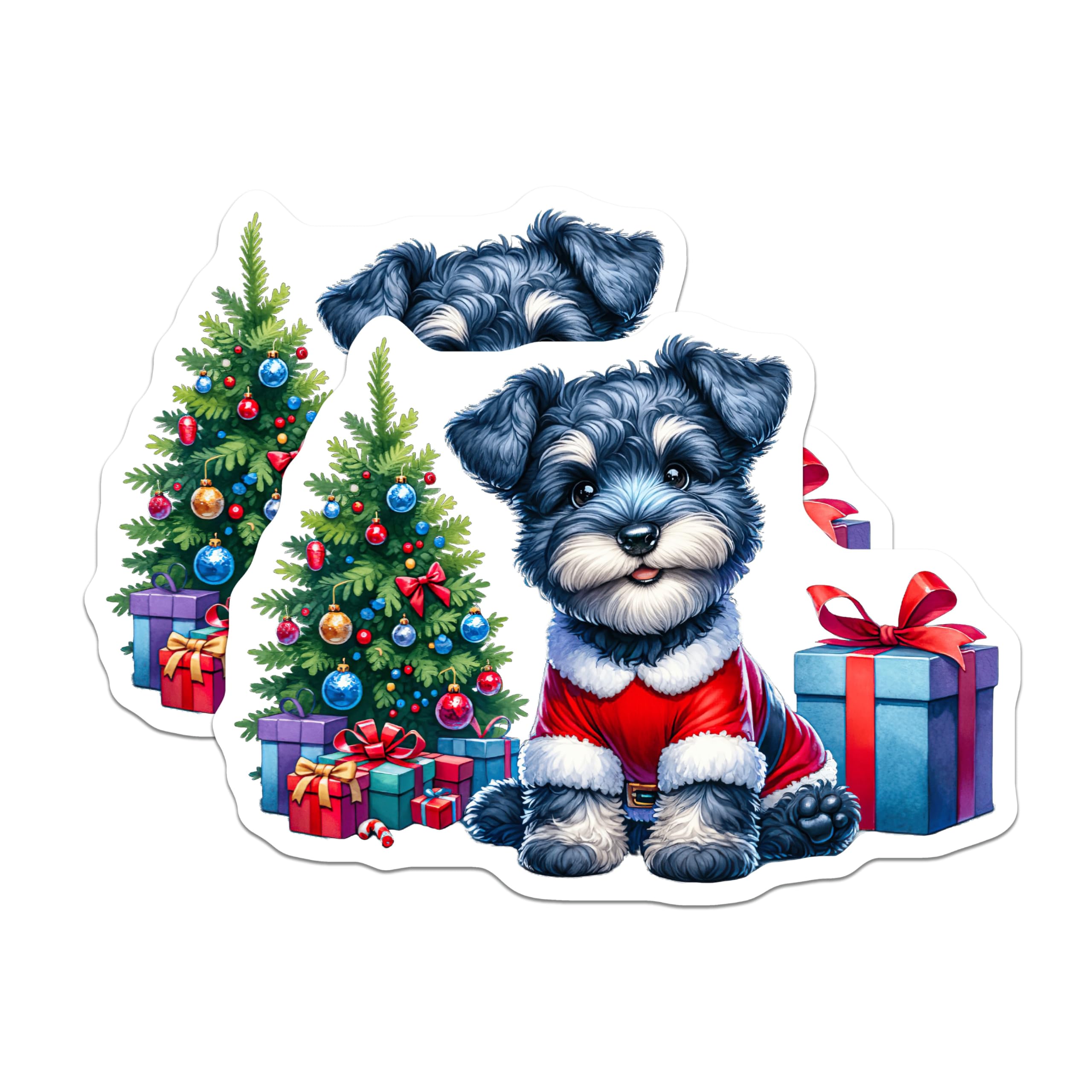 (2 Pack) Christmas Schnauzer Magnets - Puppy Dog Magnets - Santa Claus Christmas Decor - 5 Inches On Longest Side - Thick Durable Magnet - Made in USA - MAG28607