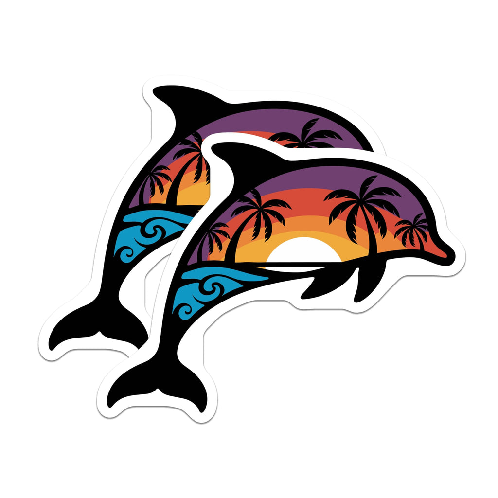 (2 Pack) Dolphin Sunset Stickers - Beach Scene Stickers - Ocean Sunset Art - Tropical Dolphin Decals - 5" On Longest Side - Sticks to Smooth Flat Surfaces - Made in USA - BMCS4854
